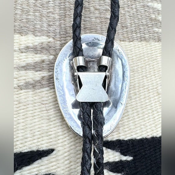 Sam Begay Navajo Native American Sterling Silver Turquoise Coral Bolo Tie - Picture 8 of 9